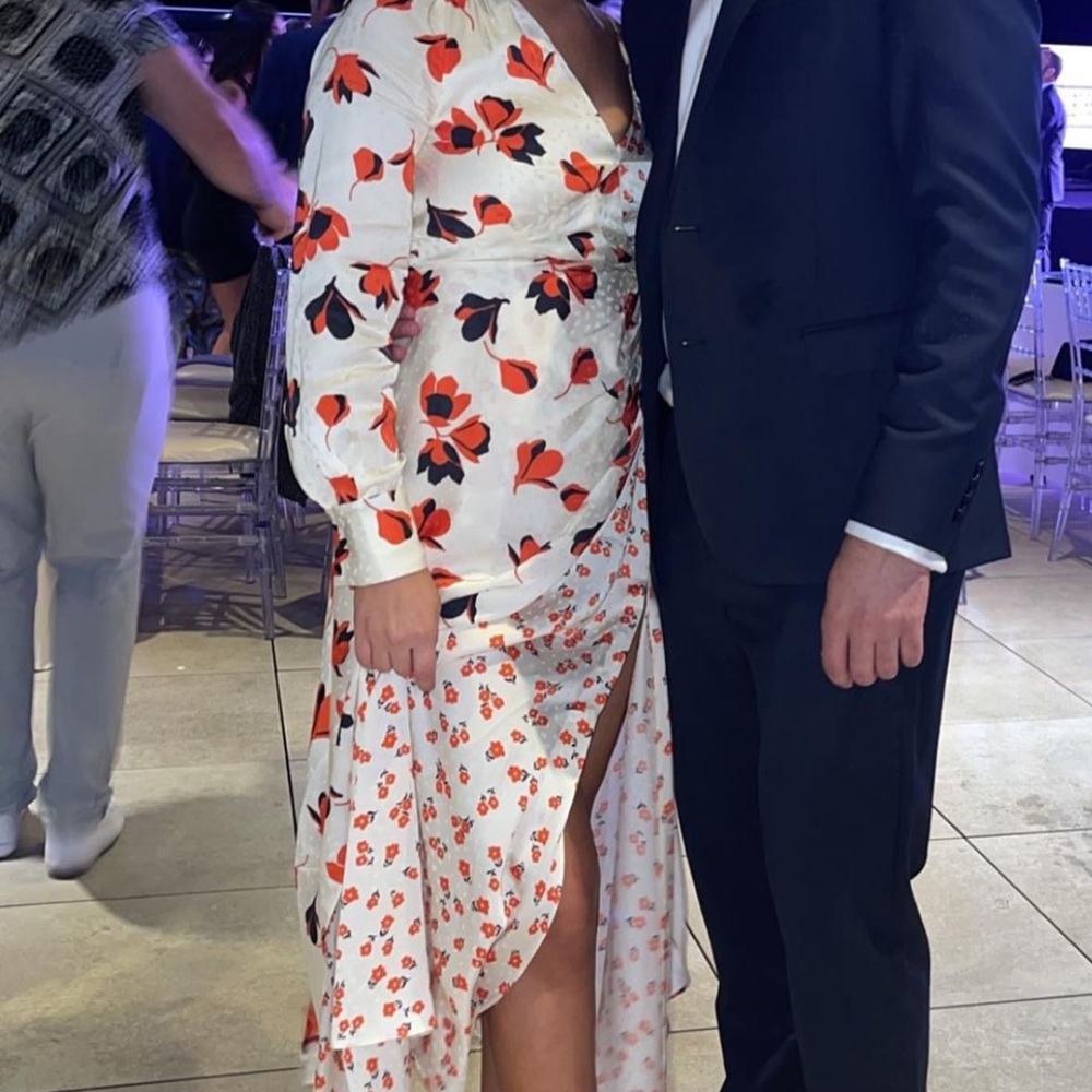 Self-Portrait White and Red Floral One Shoulder Dress